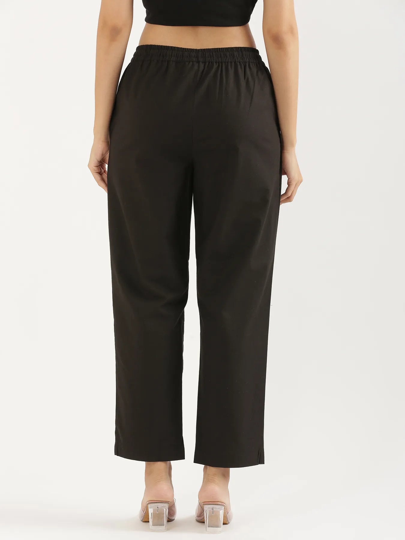 Women Black Cotton Straight Pant