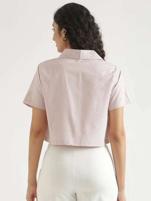 Women Mauve Pink Better Cotton Crop Shirt