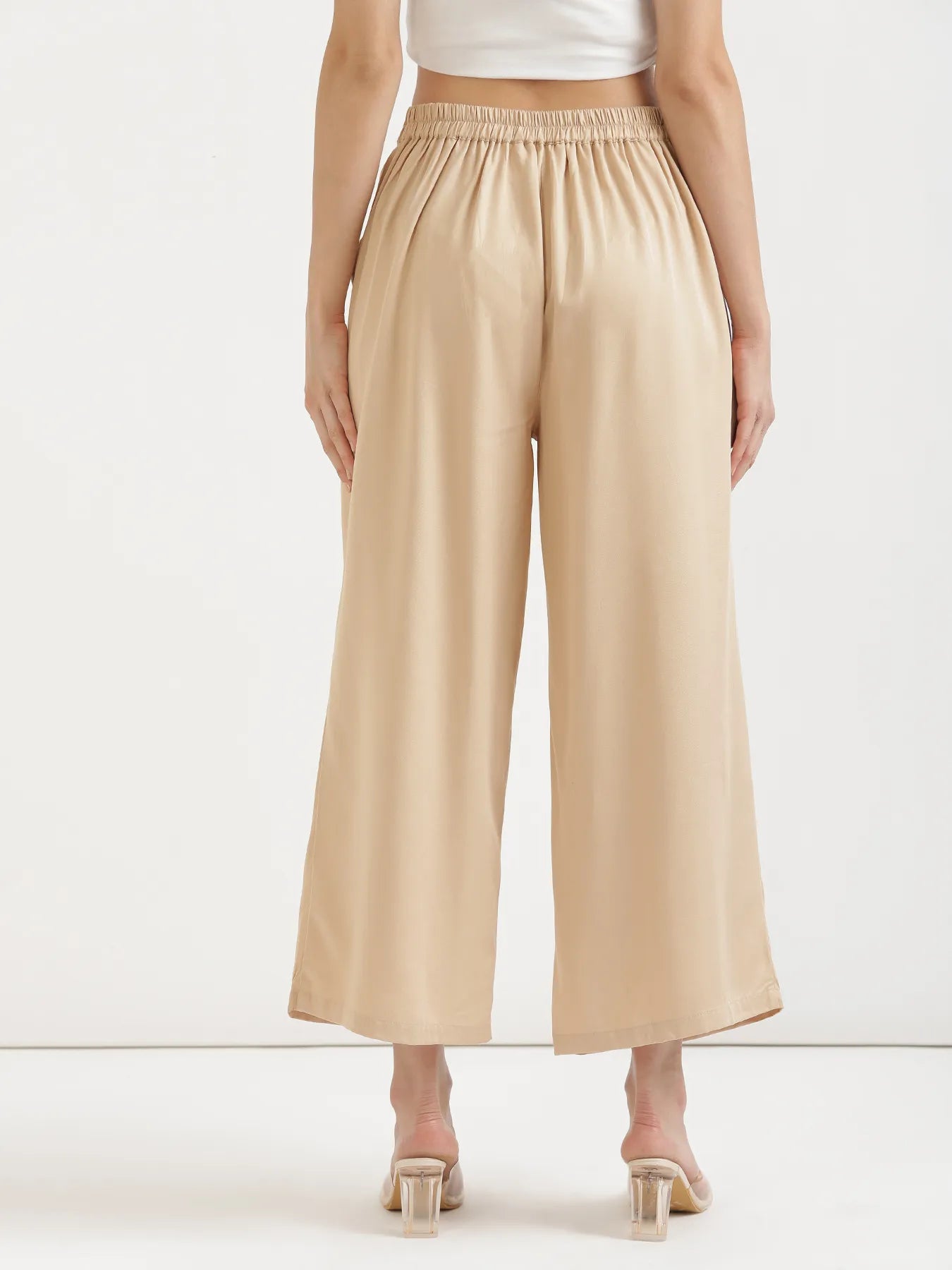 Women Beige Viscose Palazzo Pant