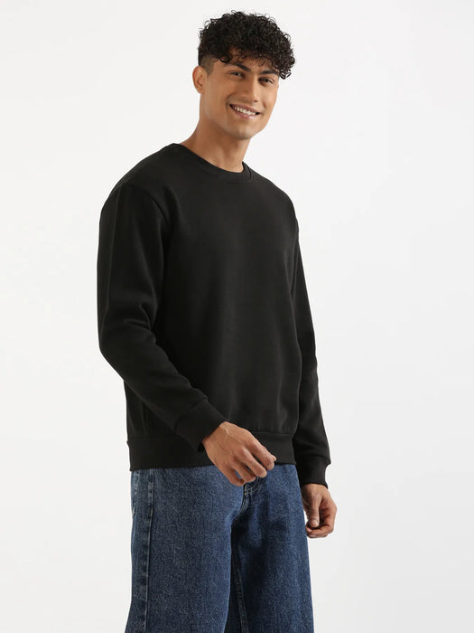 Unisex Black Round Neck Sweatshirt