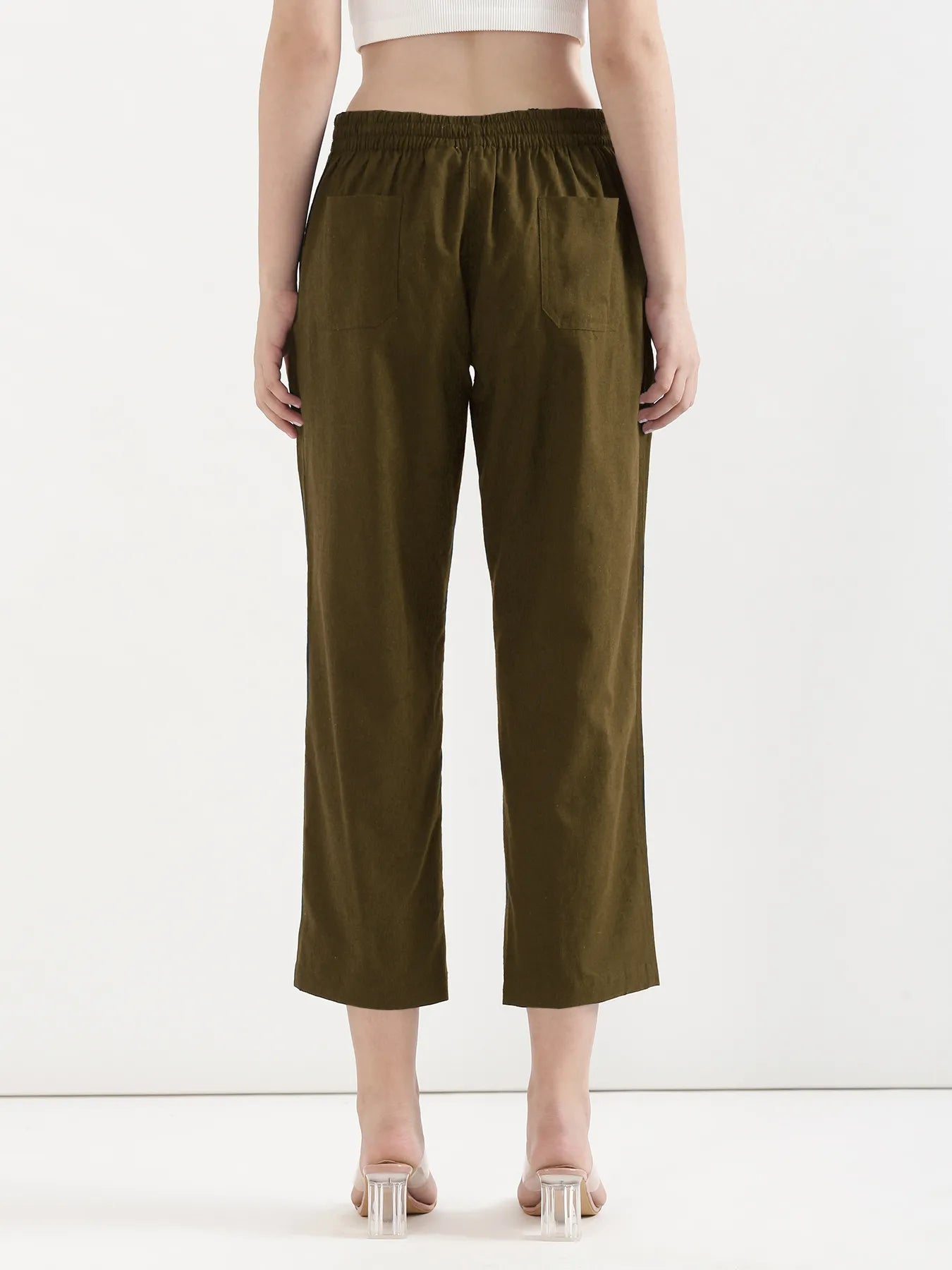 Women Olive Green Airy Linen Straight Pant