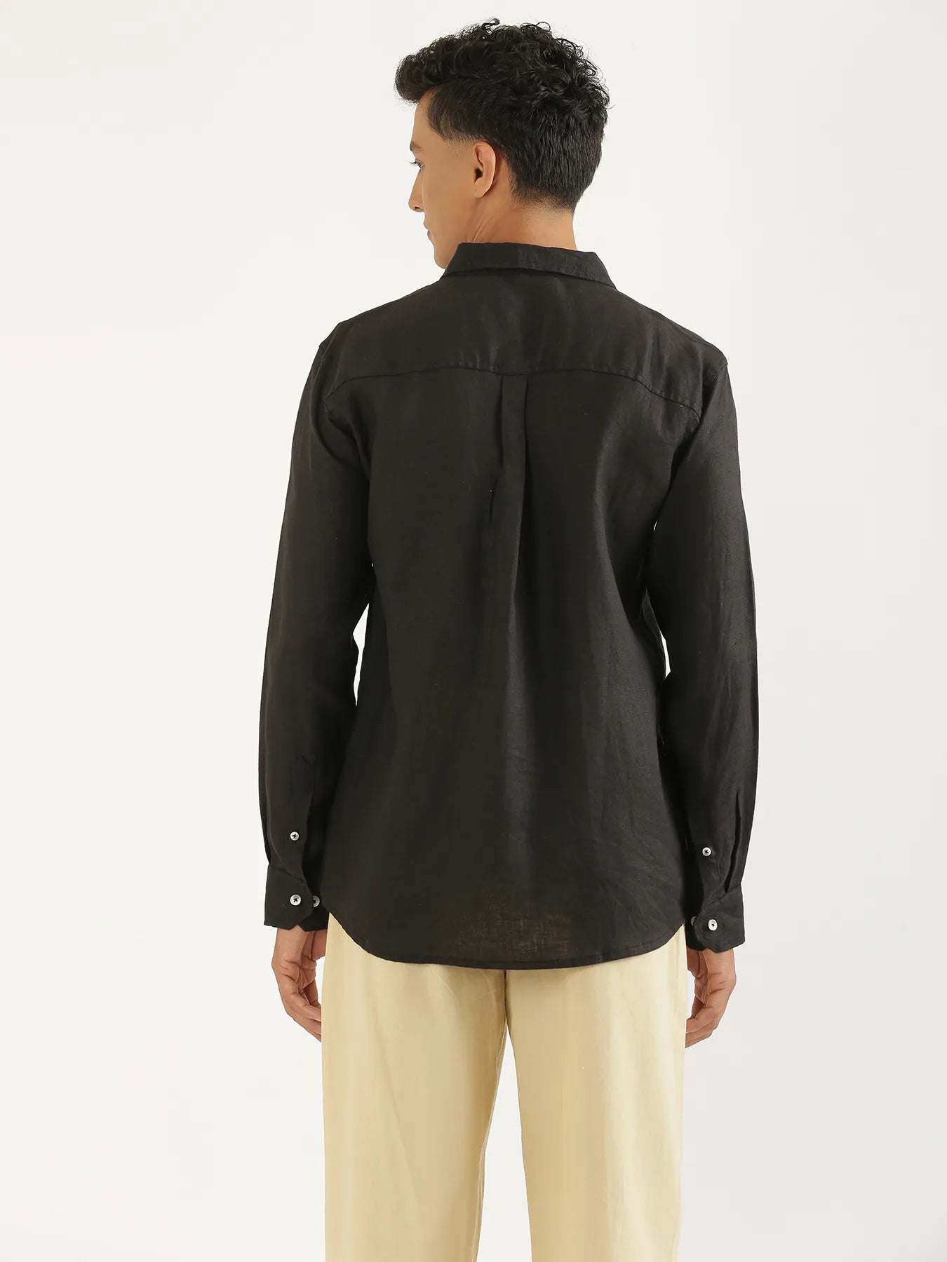 Men Black Pure Linen Full Sleeve Shirt