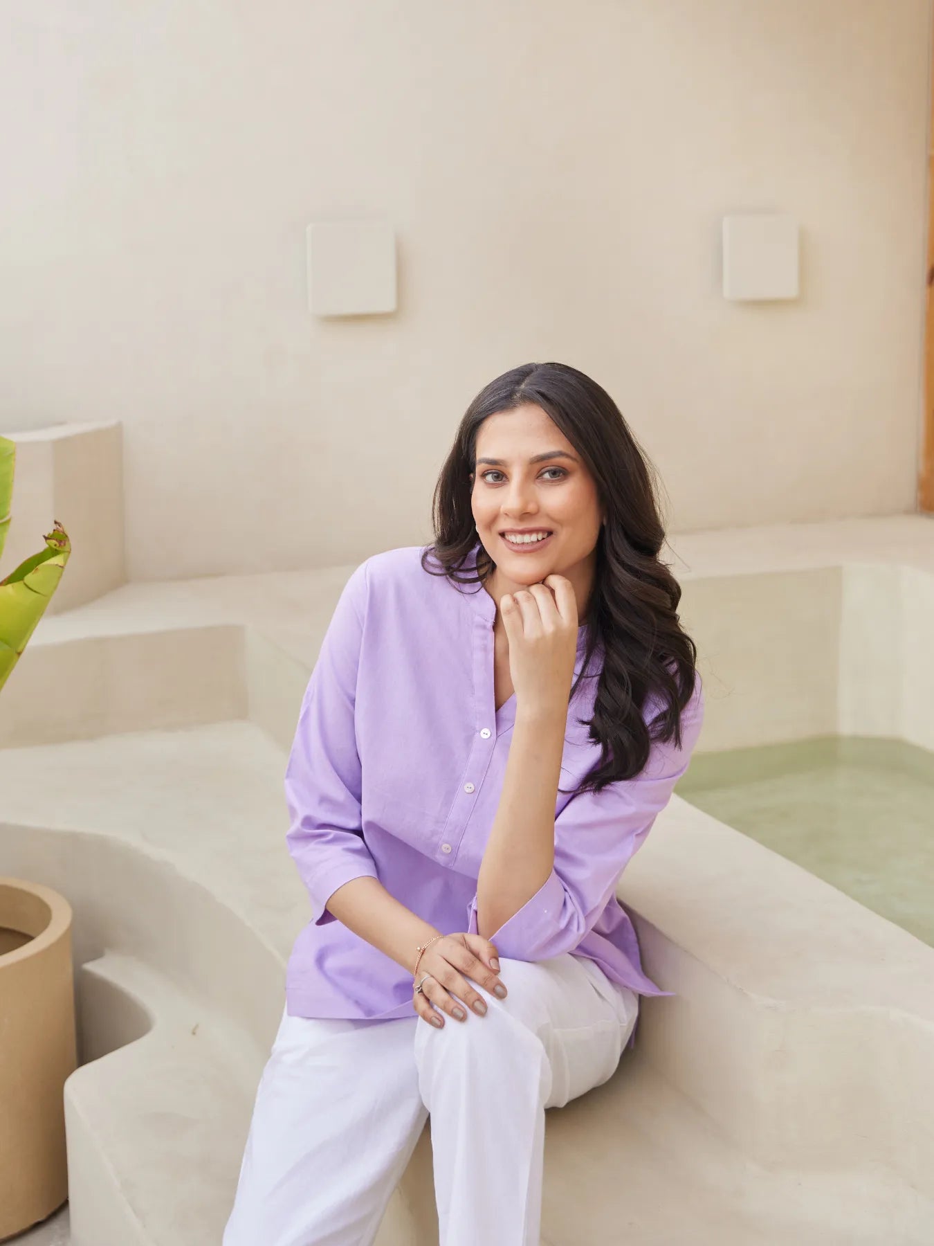 Lilac Short Kurta with White Cotton Pant