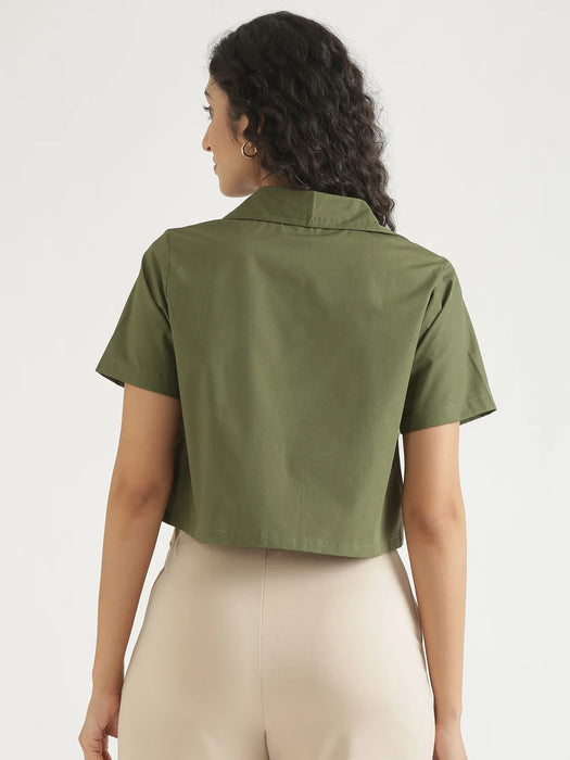 Women Forest Green Better Cotton Crop Shirt