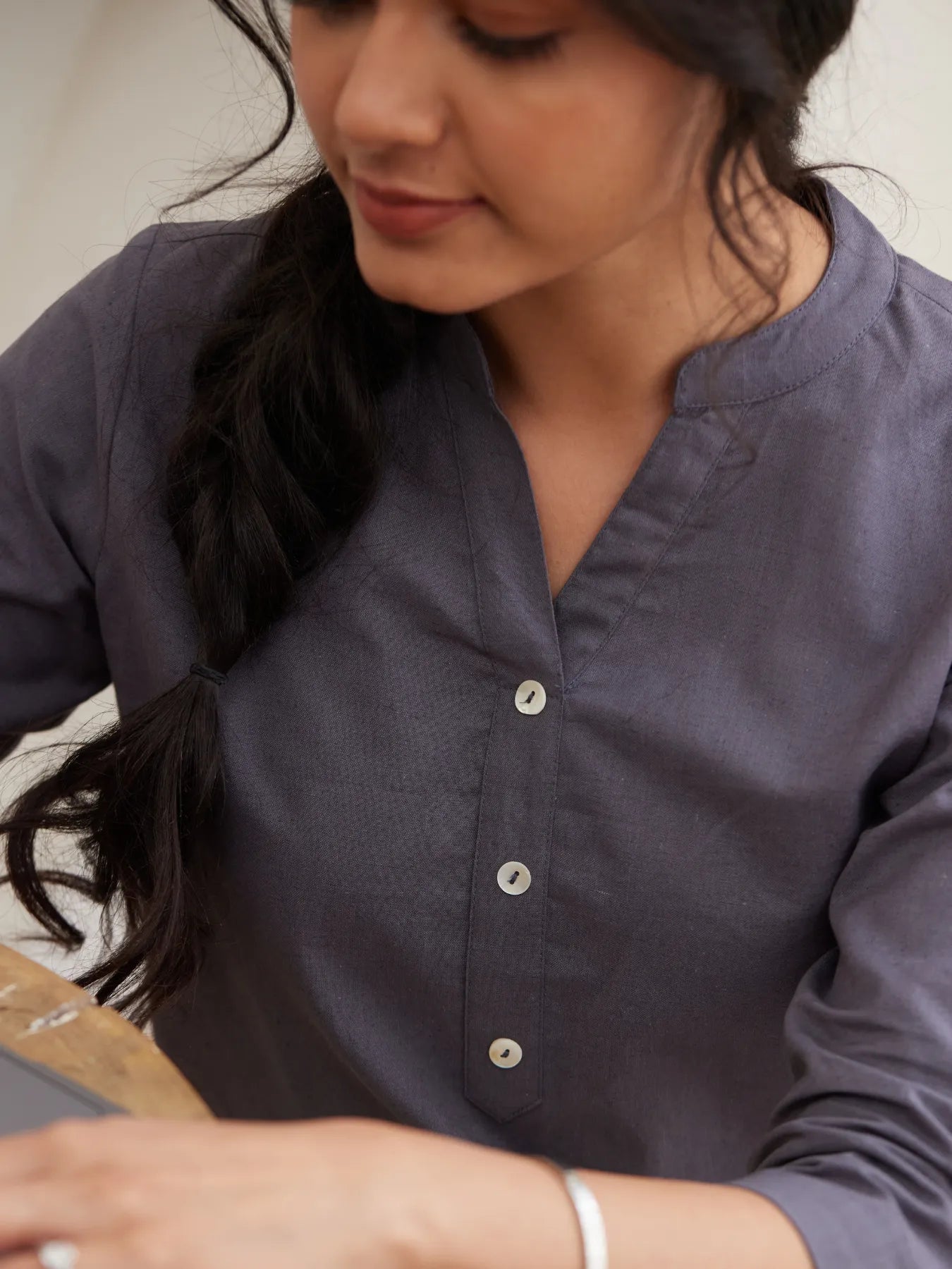 Slate Grey Short Kurta with White Cotton Pant