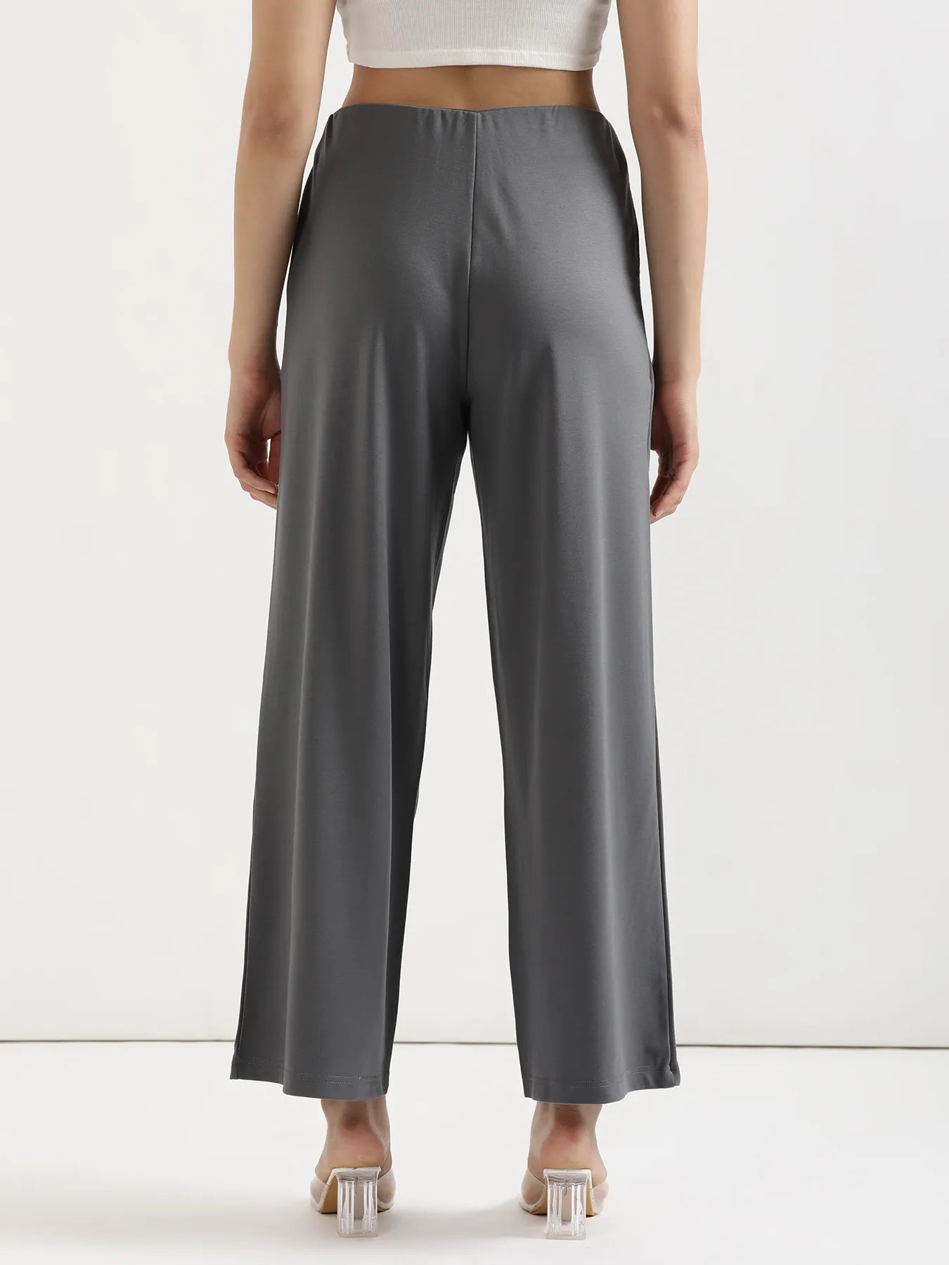 Women Cement Grey Wide Leg Pants