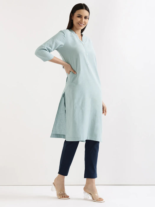 Women Sky Blue Airy Linen Long Kurta