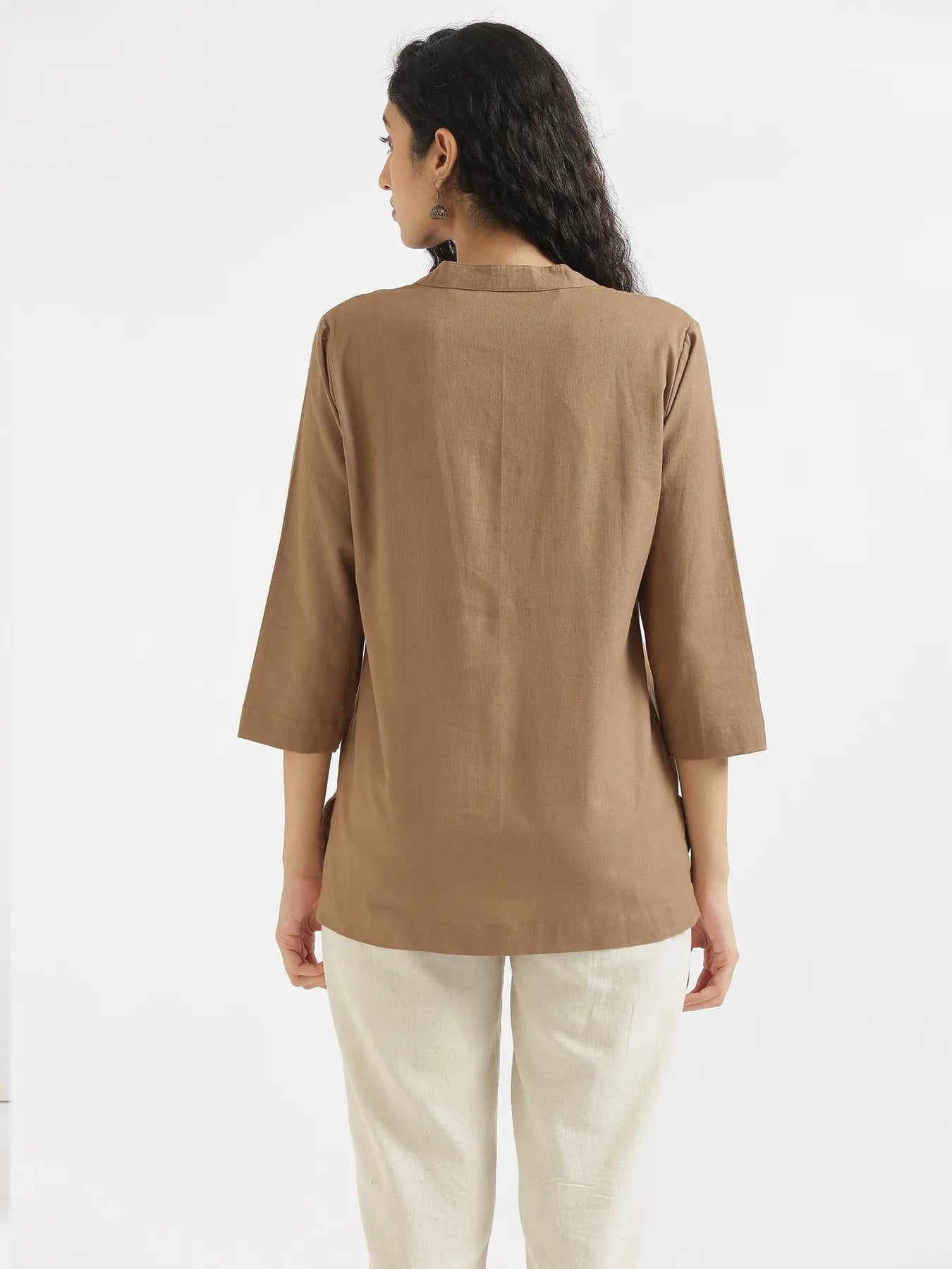 Women Coffee Brown Airy Linen Short Kurta