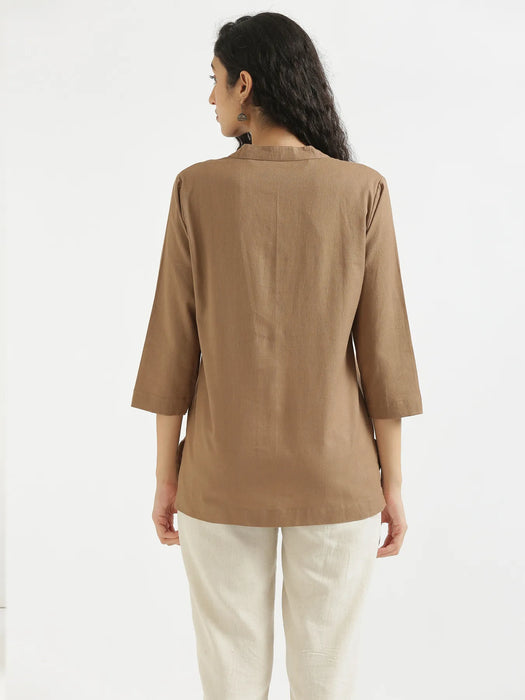 Women Coffee Brown Airy Linen Short Kurta