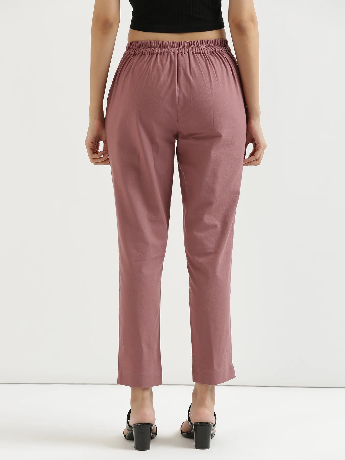 Women Rose Taupe Cotton Pant