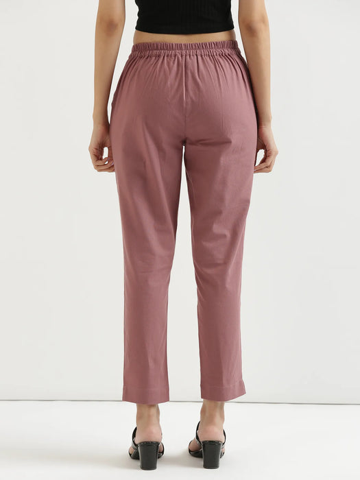 Women Rose Taupe Cotton Pant