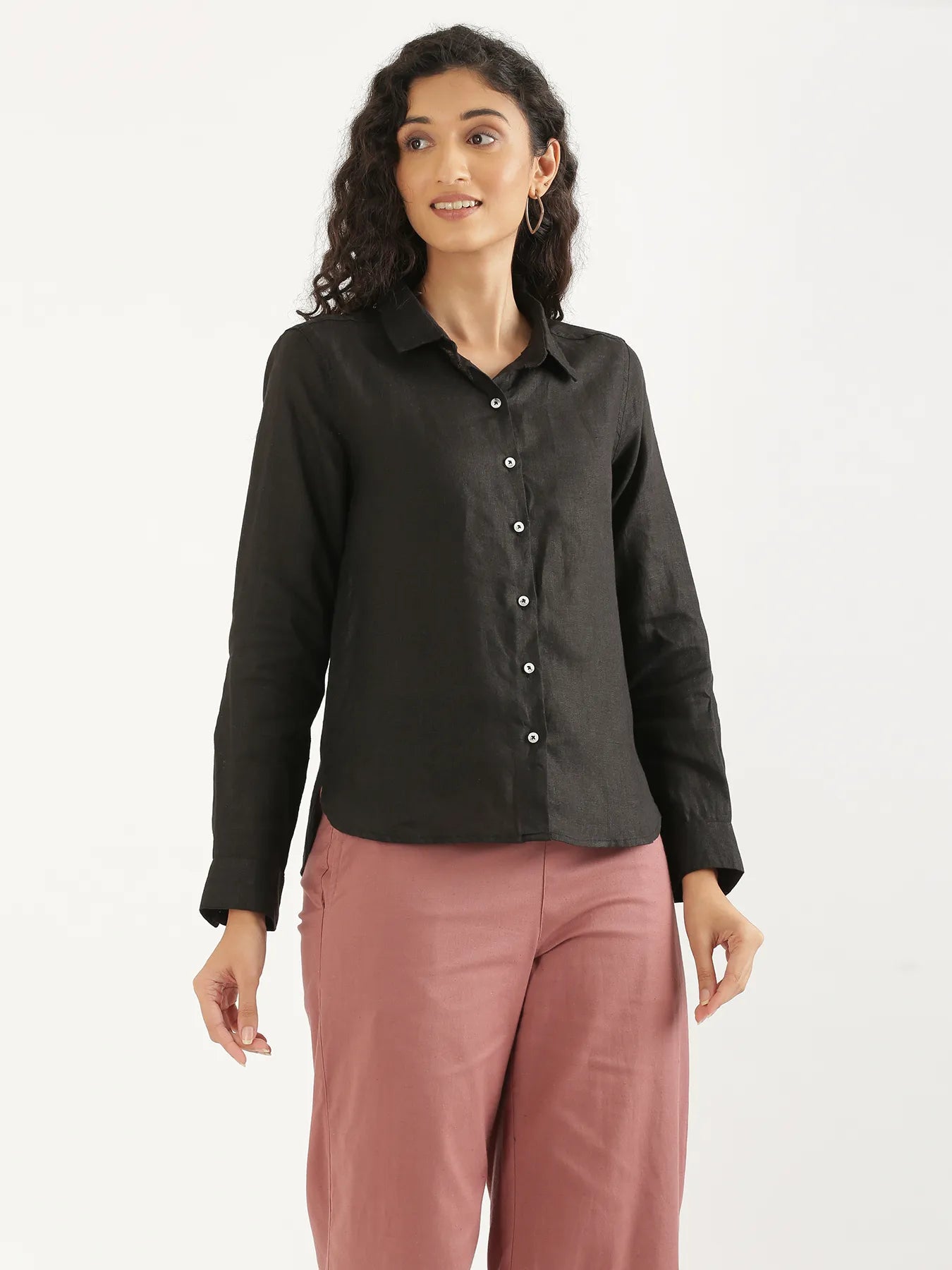 Women Black Pure Linen Shirt