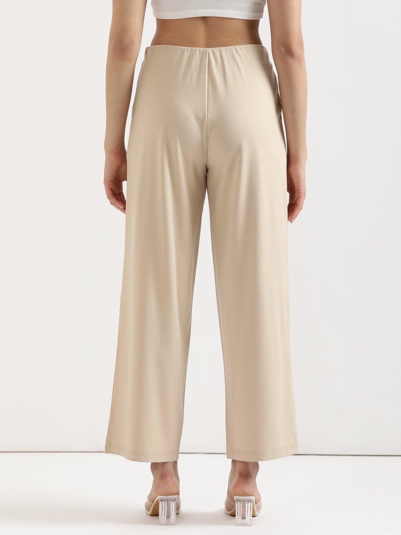 Women Beige Wide Leg Pants