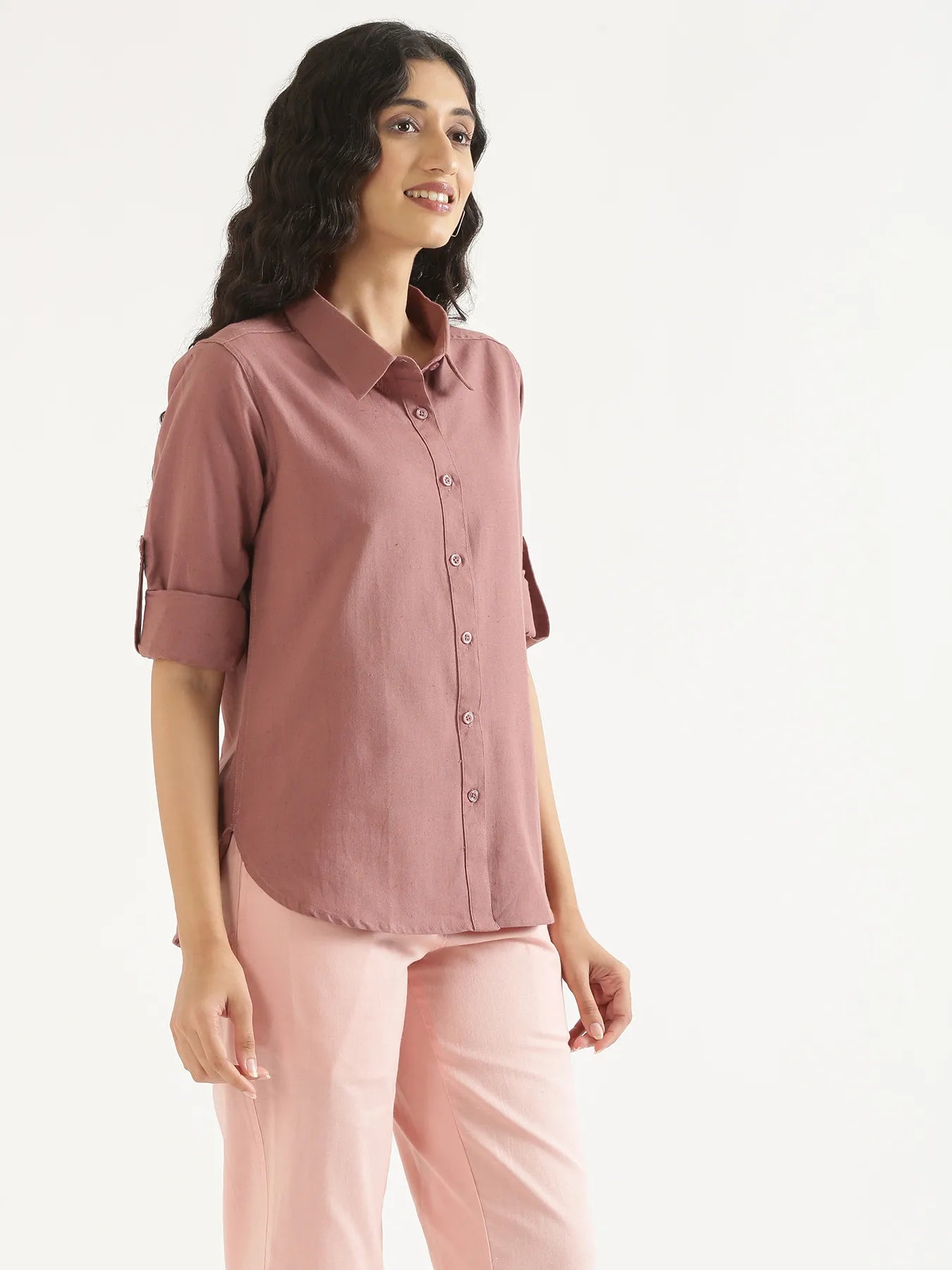 Women Rose Taupe Airy-Linen Shirt