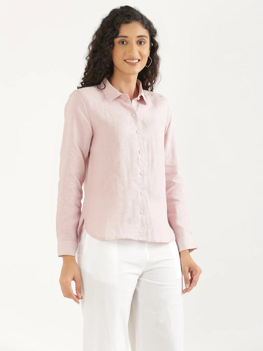 Women Light Pink Pure Linen Shirt