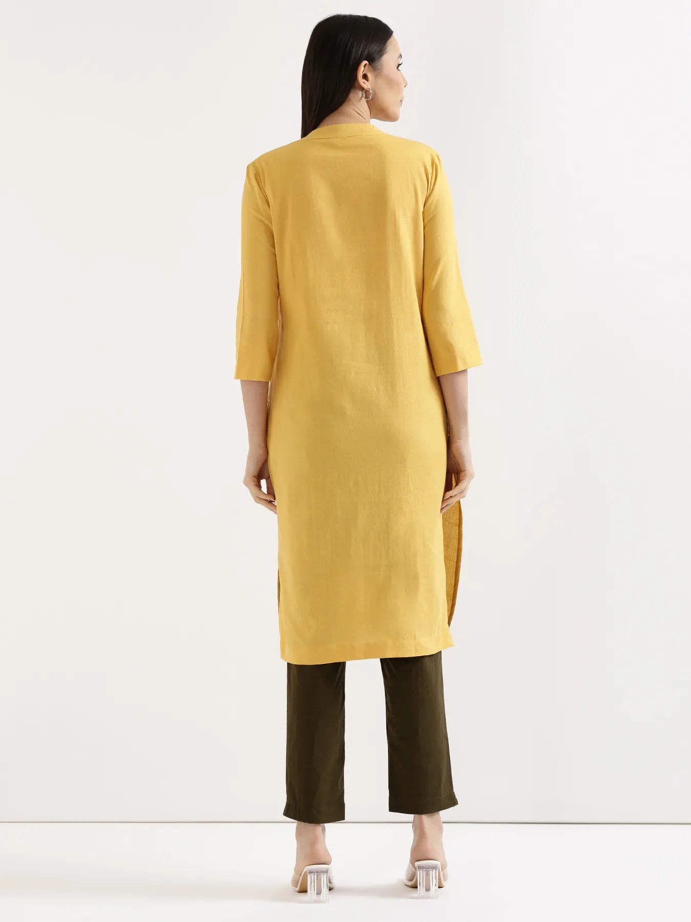 Women Yellow Airy Linen Long Kurta