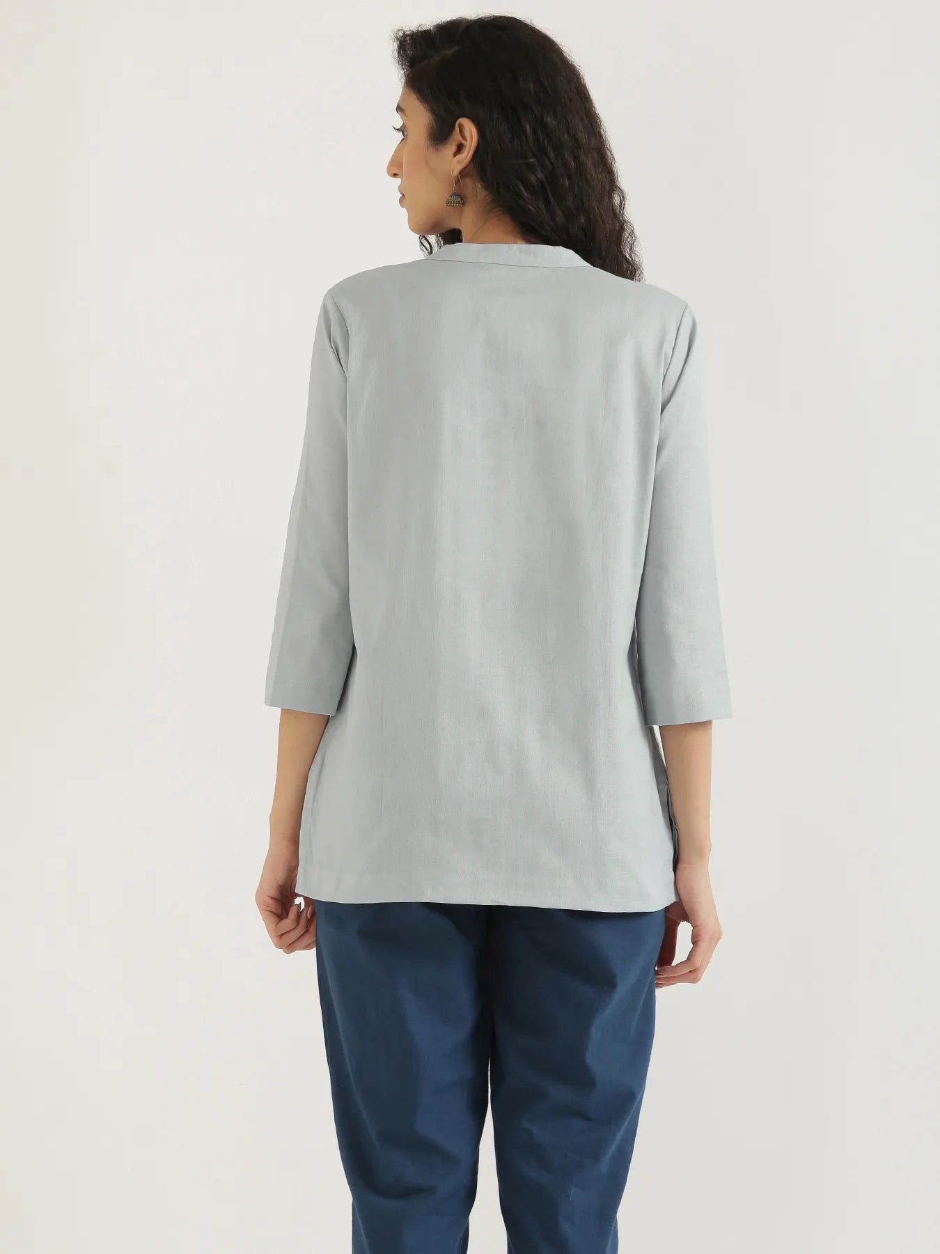 Women Sky Blue Airy Linen Short Kurta