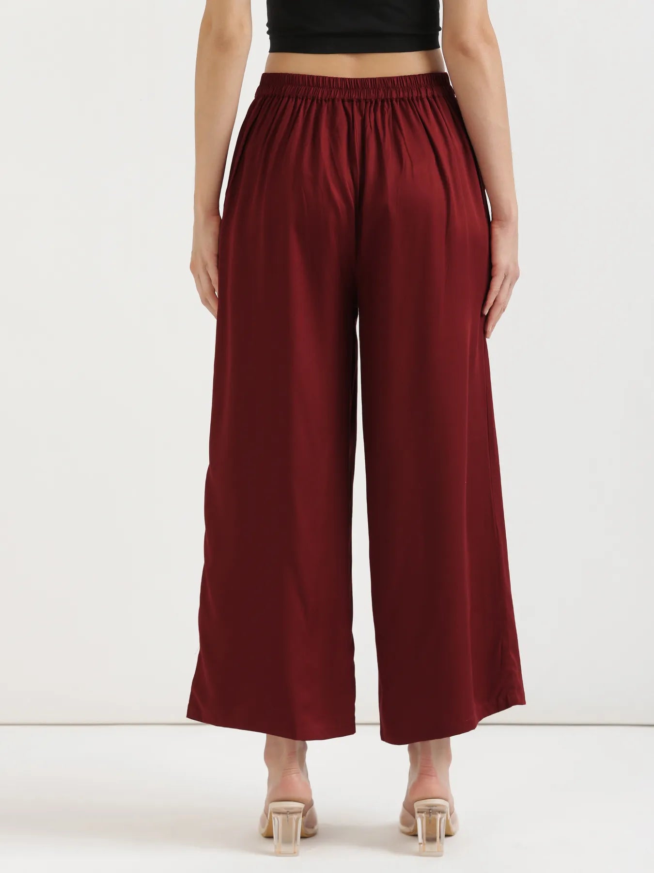 Women Maroon Viscose Palazzo Pant