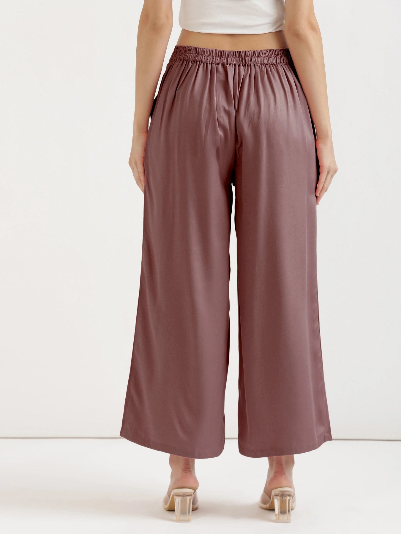 Women Rose Taupe Viscose Palazzo Pant