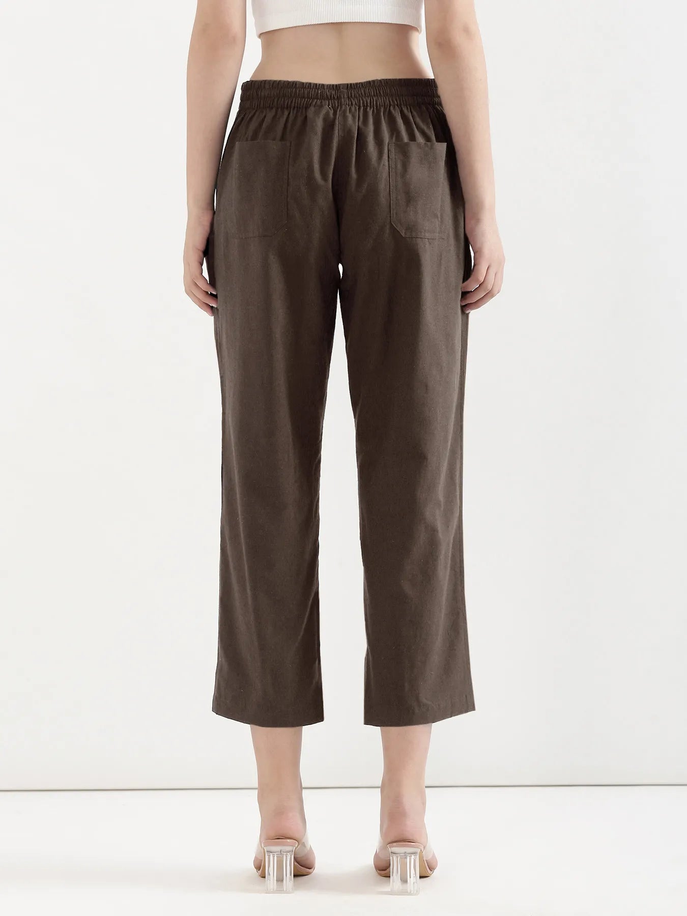 Women Dark Brown Airy Linen Straight Pants
