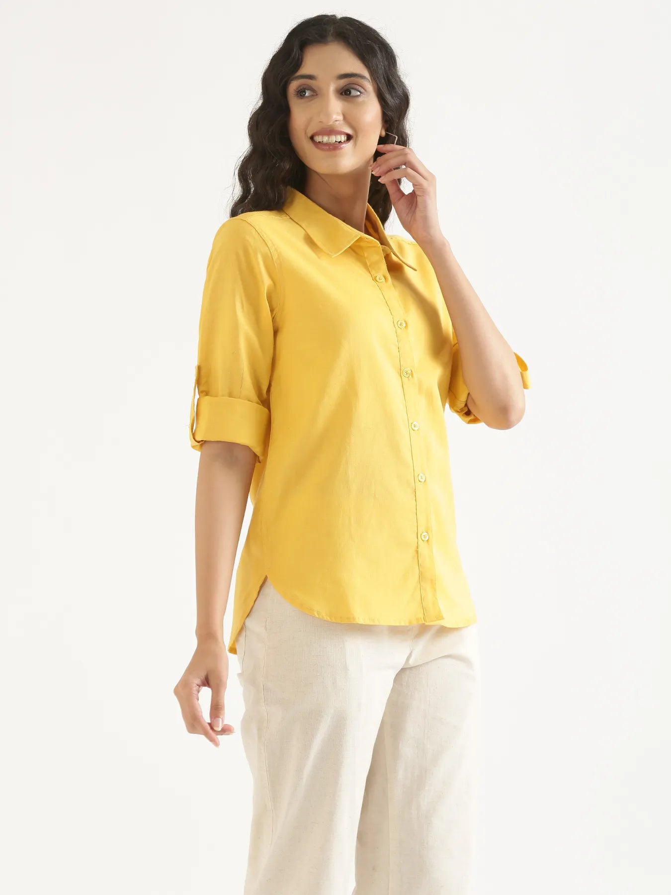 Women Yellow Airy-Linen Shirt
