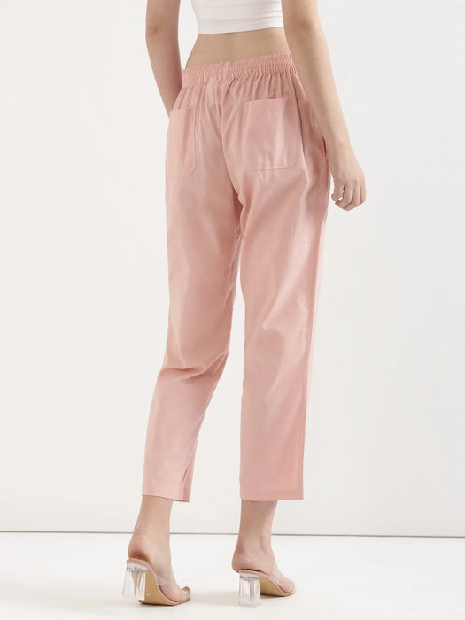 Women Salmon Pink Airy Linen Straight Pants