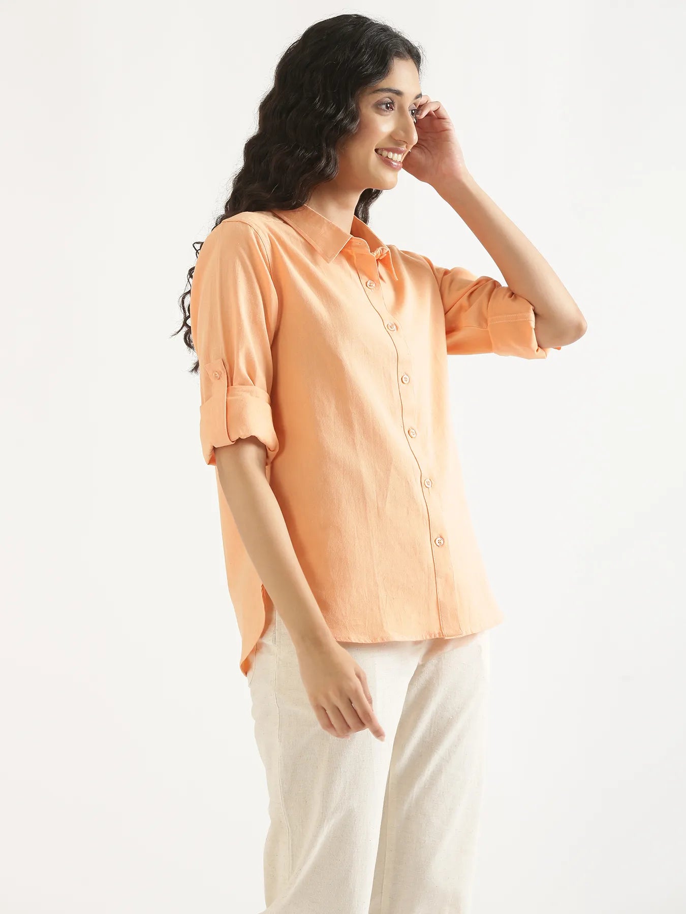 Women Peach Airy-Linen Shirt