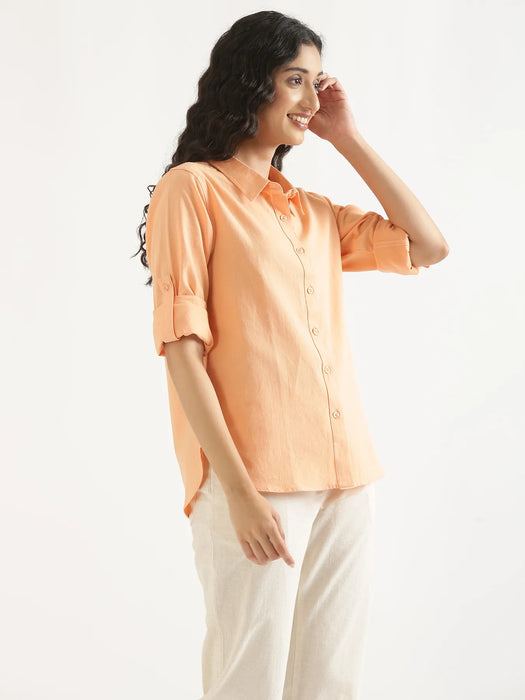 Women Peach Airy-Linen Shirt