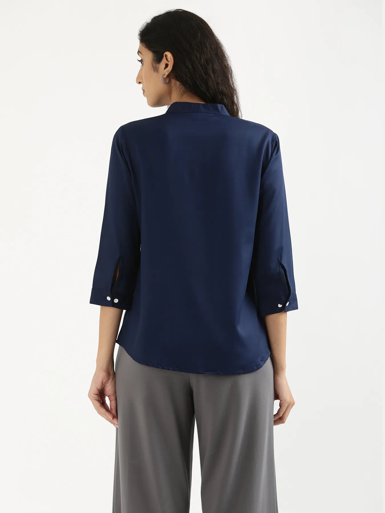Women Navy Blue Viscose Pleated Top