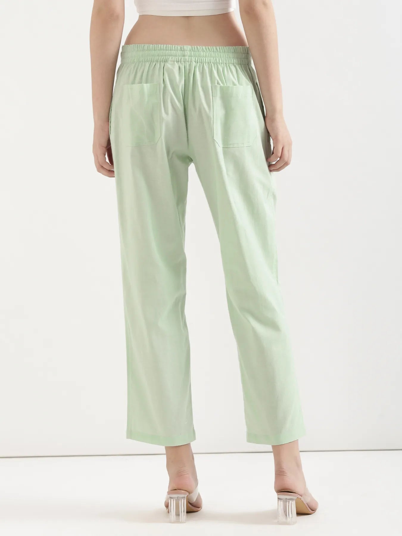Women Mint Green Airy Linen Straight Pant