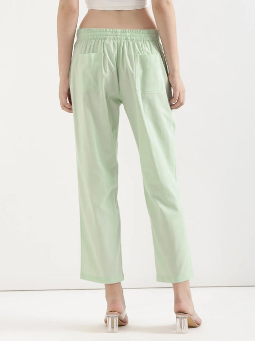 Women Mint Green Airy Linen Straight Pants