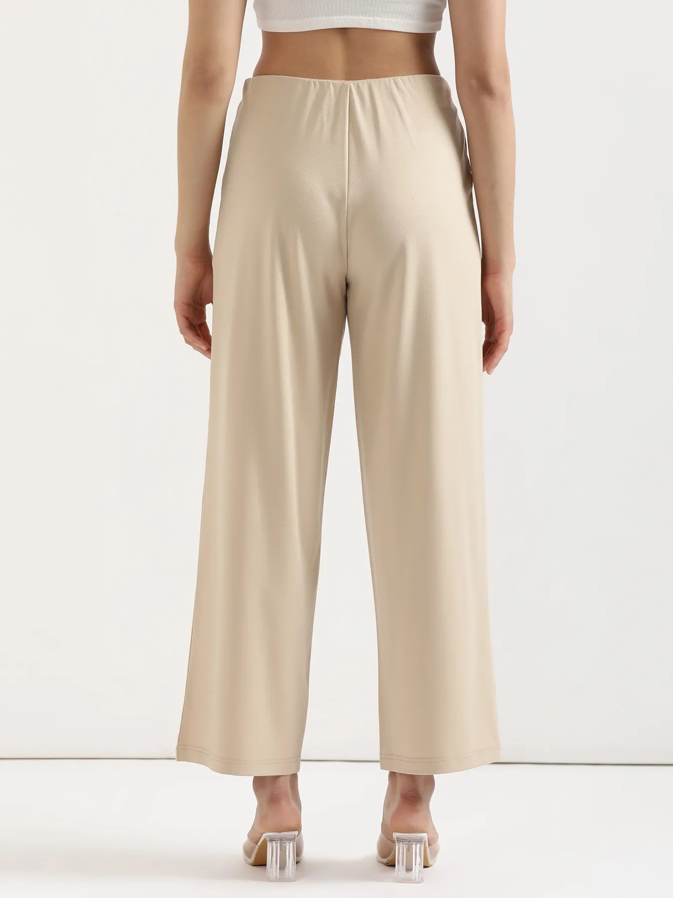 Women Beige Wide Leg Pants
