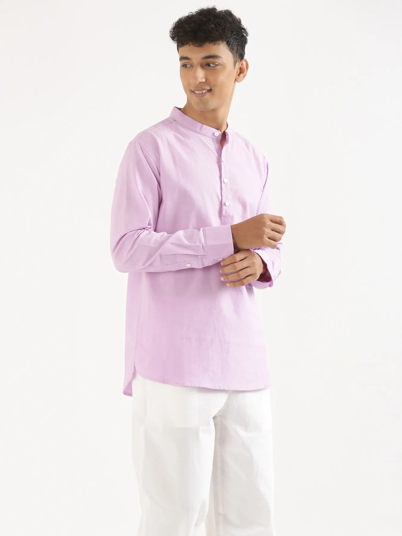 Men Lilac Airy Linen Short Kurta