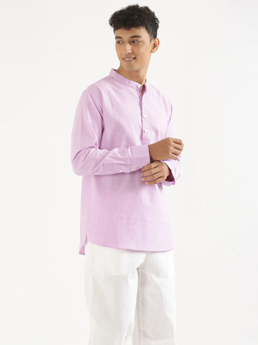 Men Lilac Airy Linen Short Kurta