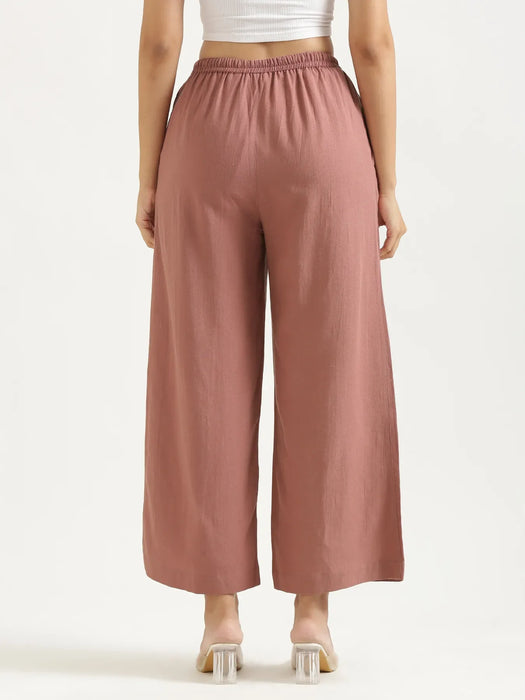 Women Rose Taupe Flowy Linen Wide Leg Pants