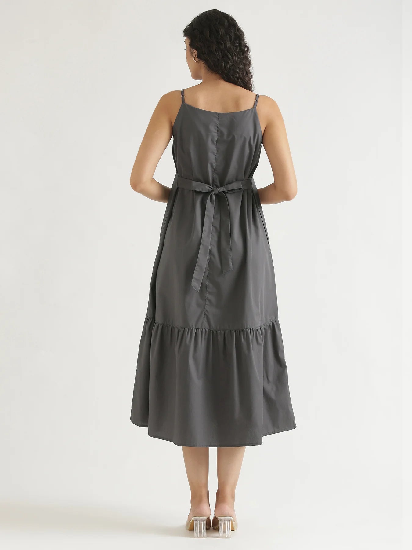 Women Dark Grey Better Cotton Tier Dress