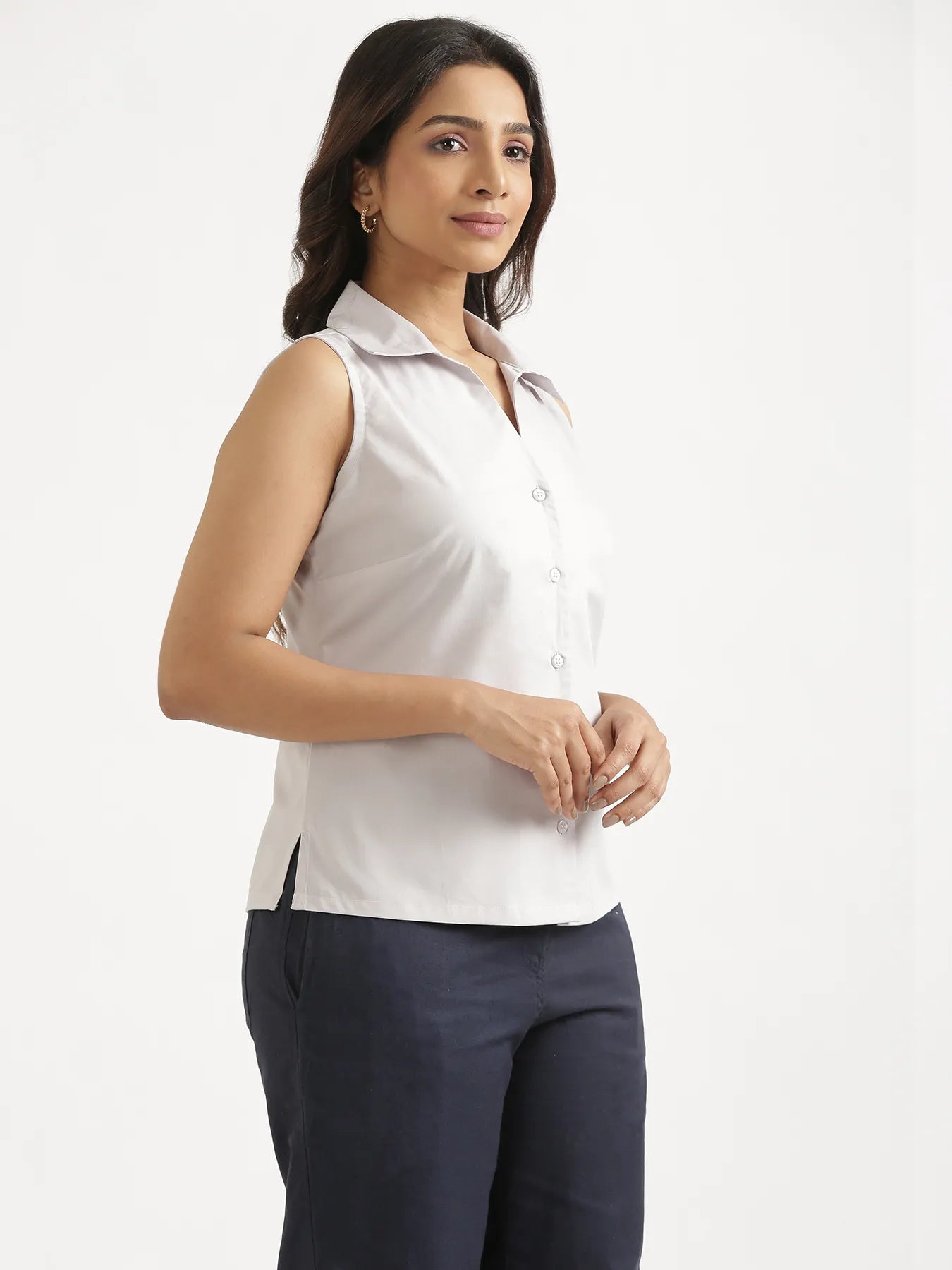 Women Light Grey Better Cotton Sleeveless Shirt