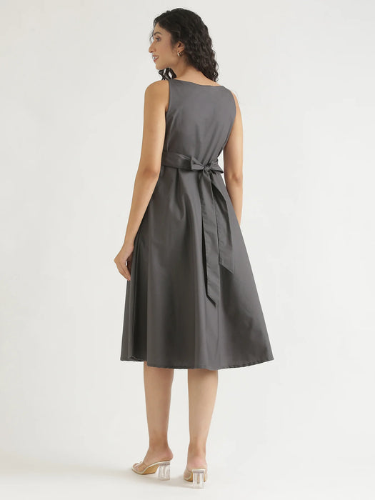 Women Dark Grey Better Cotton  Flared Dress