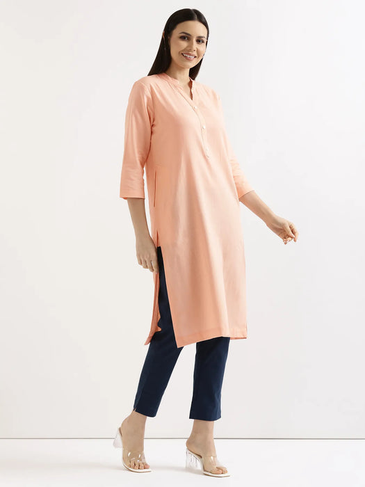Women Peach Airy Linen Long Kurta