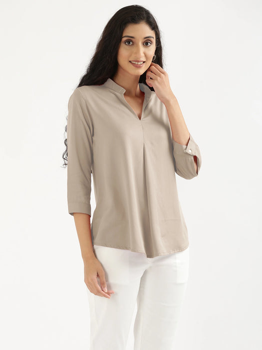 Women Taupe Viscose Pleated Top