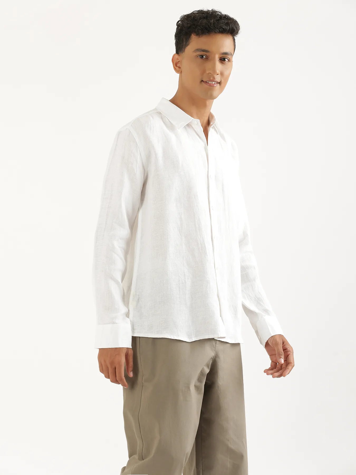 Men White Pure Linen Full Sleeve Shirt