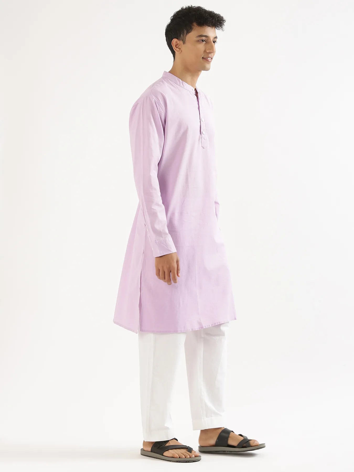 Men Lilac Airy Linen Long Kurta