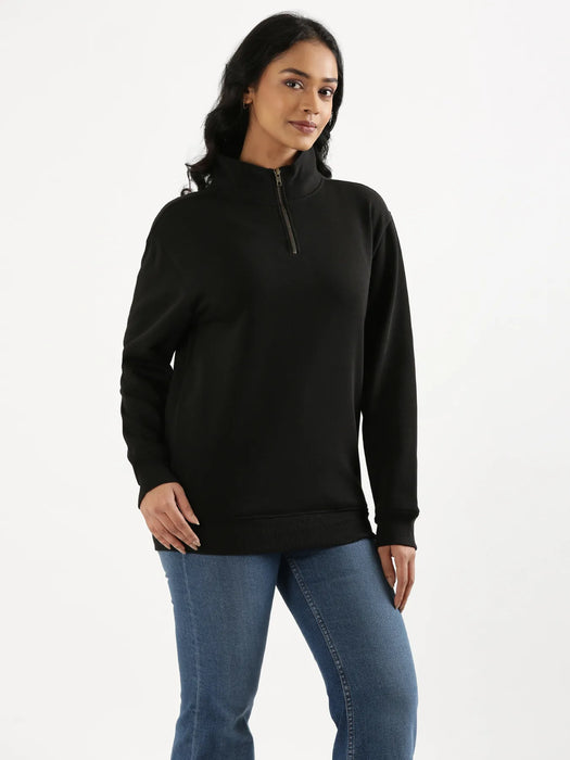 Unisex Black Zip Neck Sweatshirt
