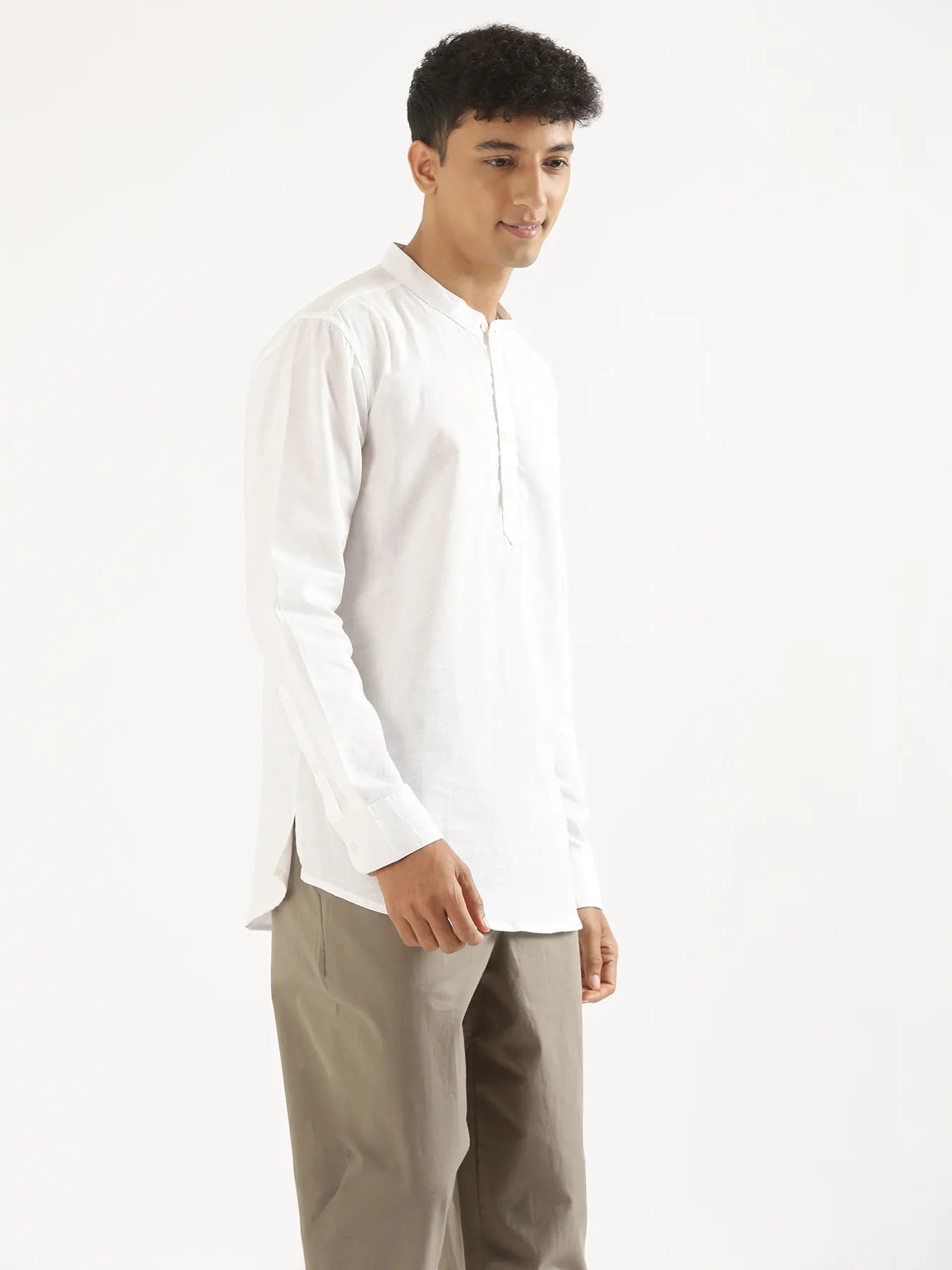 Men White Airy Linen Short Kurta