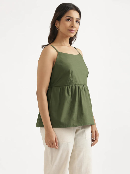 Women Forest Green Better Cotton Peplum Top