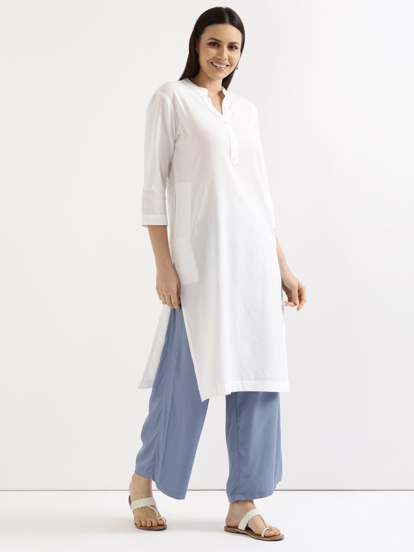 White Airy Linen Long Kurta – सादा / SAADAA