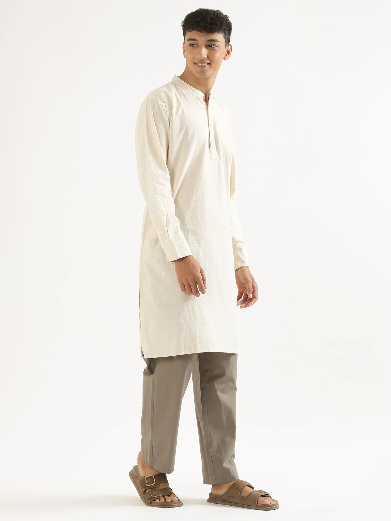 Men Ecru Airy Linen Long Kurta