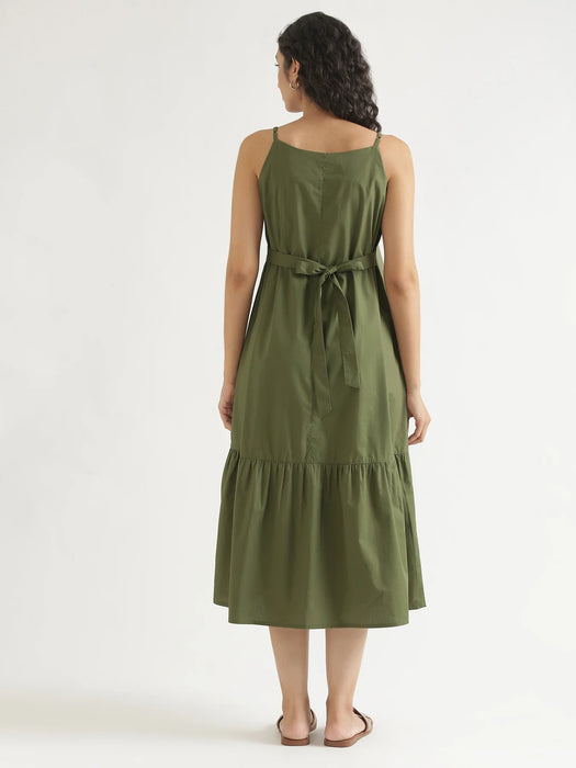 Women Forest Green Better Cotton Tier Dress