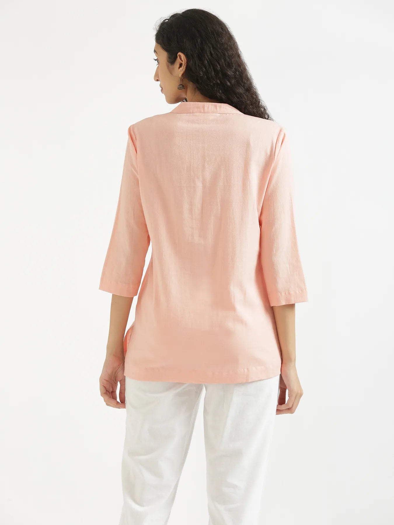 Women Peach Airy Linen Short Kurta