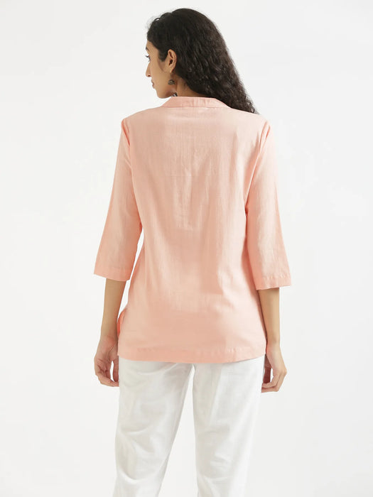Women Peach Airy Linen Short Kurta
